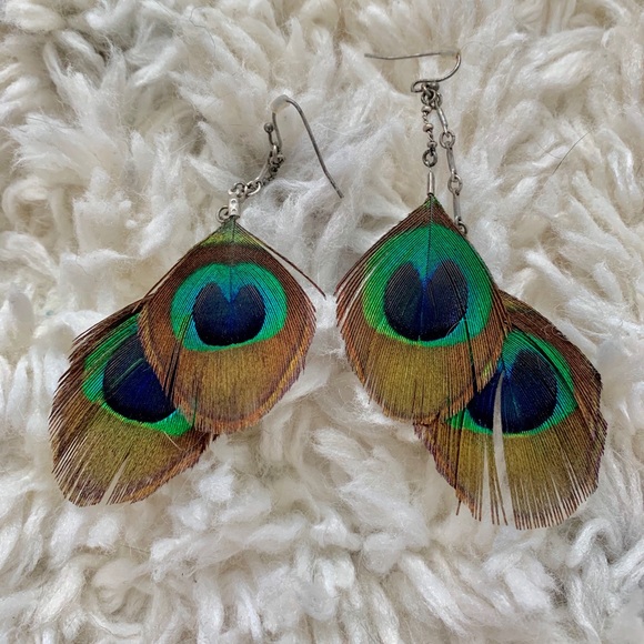 Peacock Feather Earrings - Picture 1 of 5